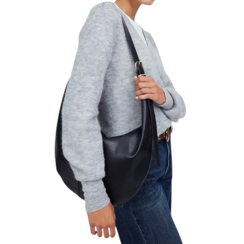 Madewell essential curve black slouch genuine leather sling hobo shoulder bag - Picture 6 of 8